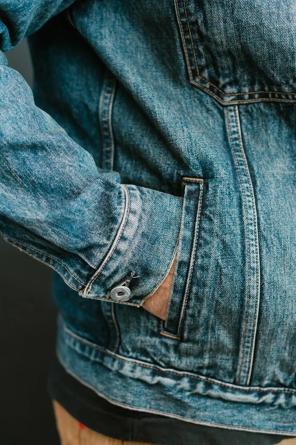 15oz - Medium Vintaged Wash Selvedge Denim Cruiser Jacket - Indigo