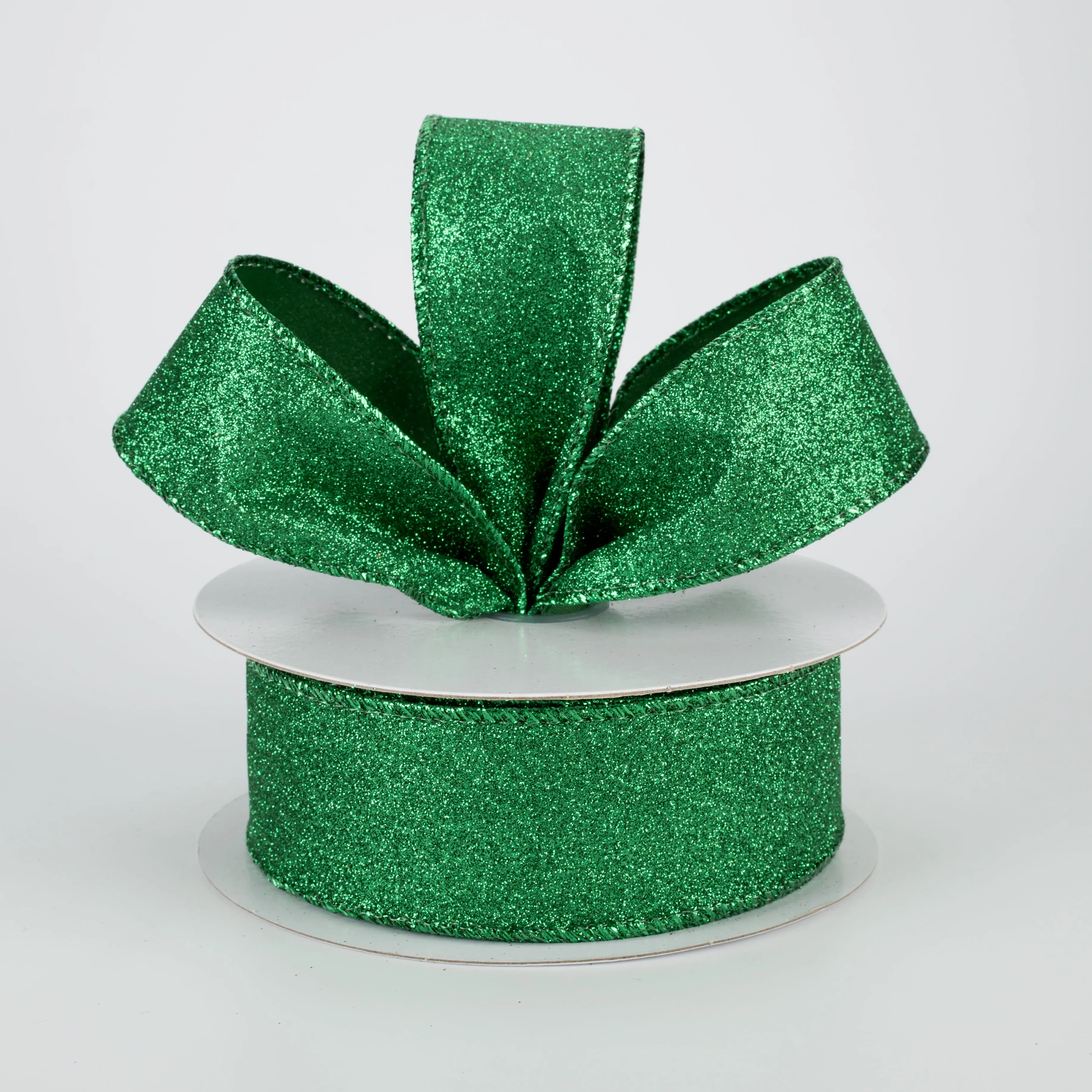 1.5" Lustrous Glitter Ribbon: Emerald Green (10 Yards)