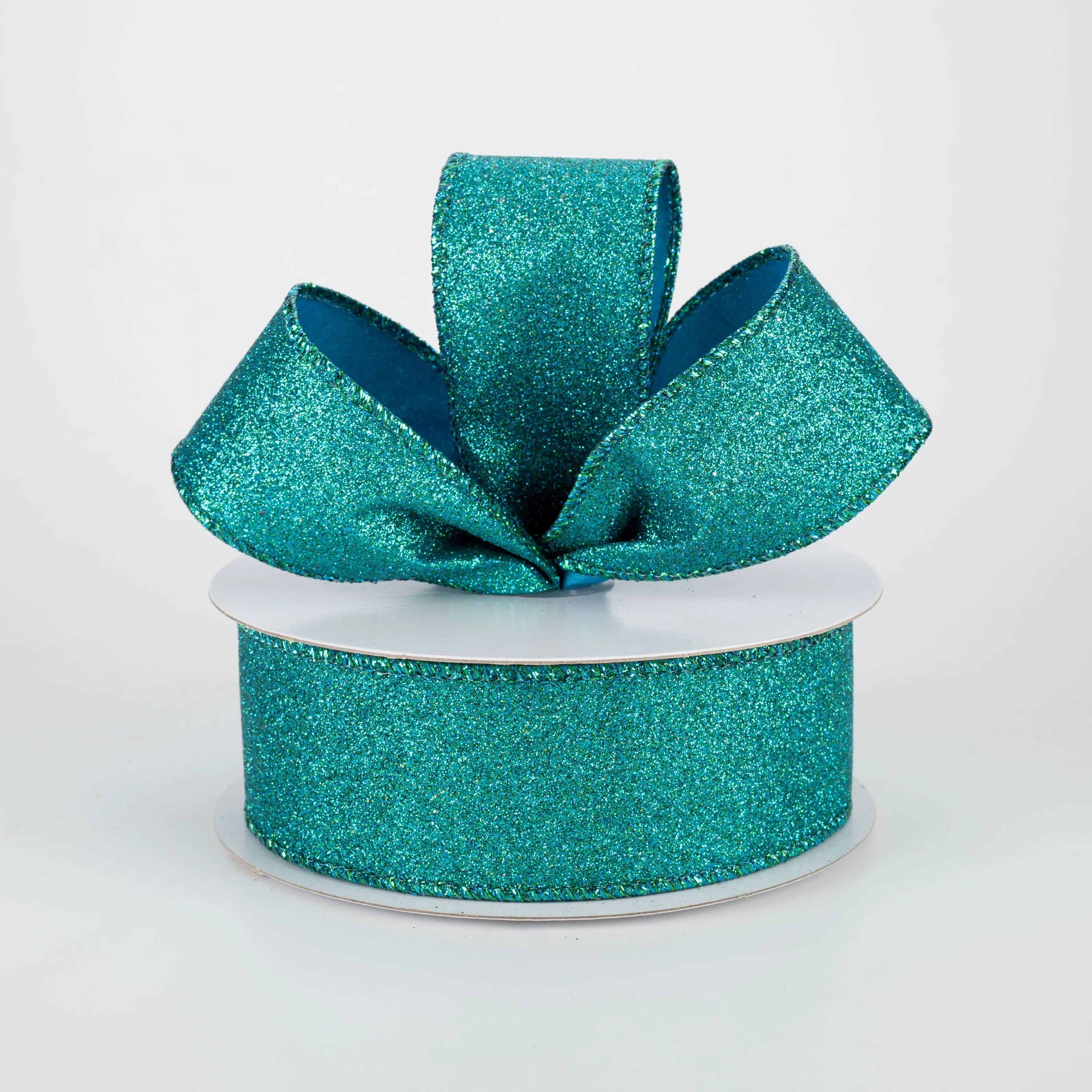 1.5" Lustrous Glitter Ribbon: Peacock Blue (10 Yards)