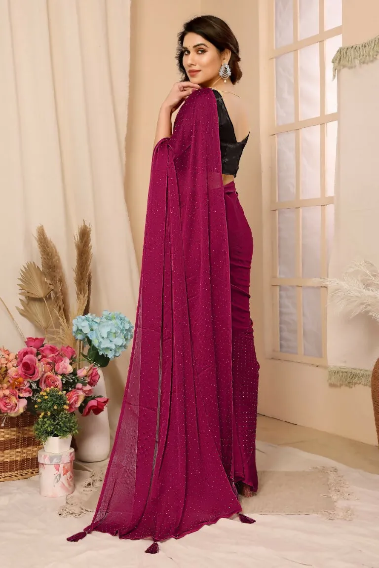 Aafreen Partywear Designer Pink Satin Chiffon Fancy Saree