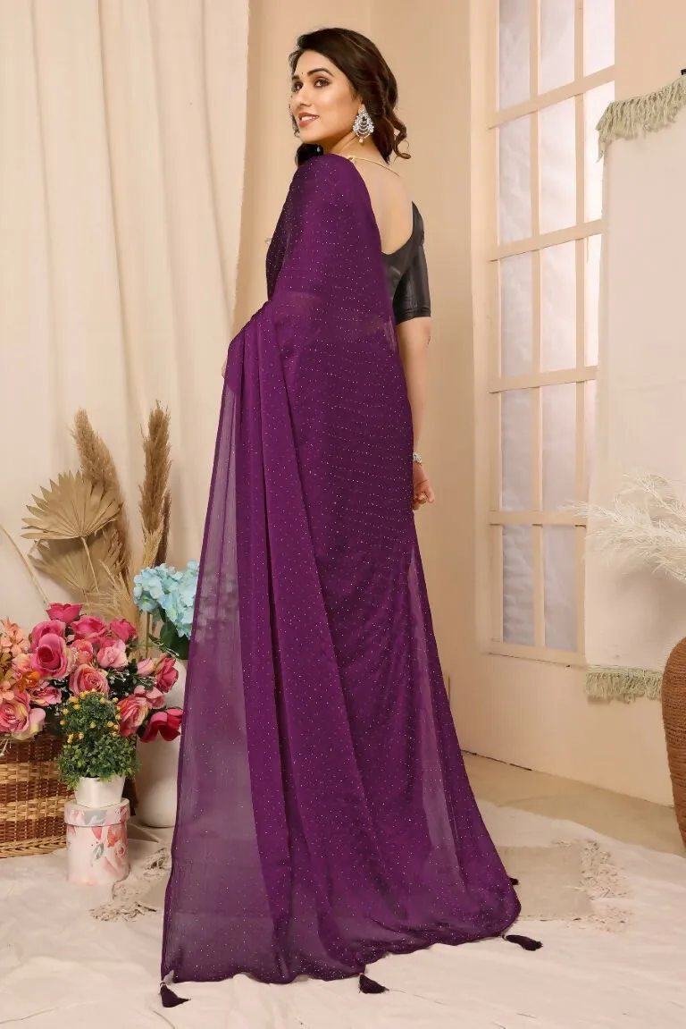 Aafreen Partywear Designer Purple Satin Chiffon Fancy Saree