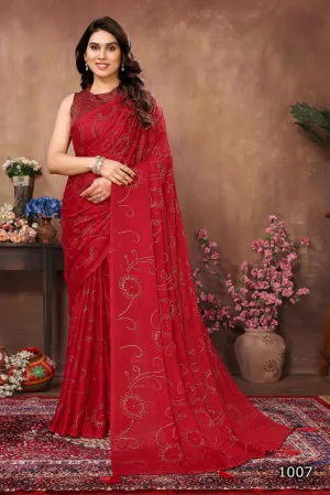 Aafreen Partywear Designer Red Rangoli Silk Fancy Saree