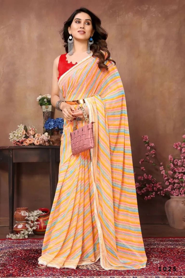 Aafreen Partywear Designer Yellow Georgette Fancy Ready Wear Saree