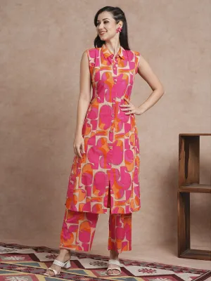 Abstract Printed A-Line Paneled Co-ord Set - Multi