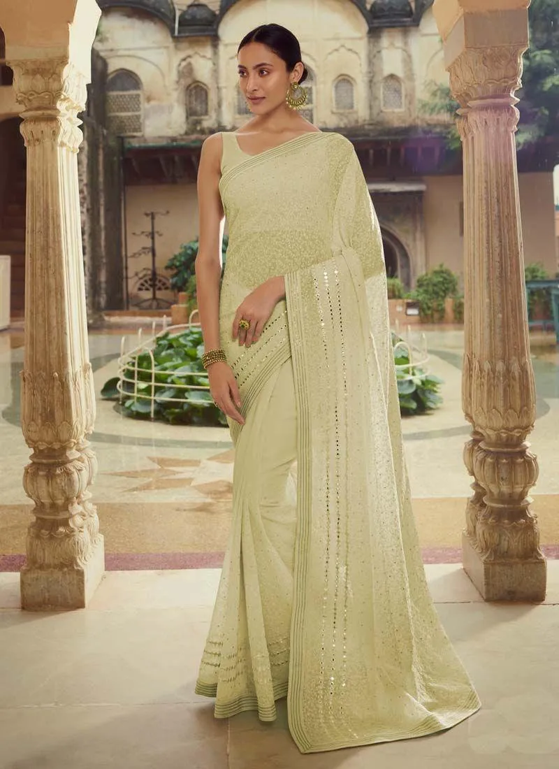 Admirable Pastel Green Shade Georgette Base Designer Saree