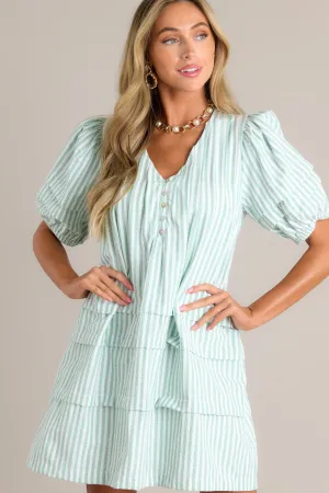 Adore You Mint Green Stripe Puff Sleeve Mini Dress