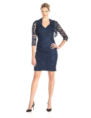 Adrianna Papell - Embellished V-Neck Sheath Dress 15253710