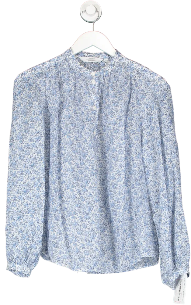 & Other Stories Blue Floral Printed Silk Blend Blouse UK 4