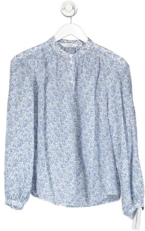 & Other Stories Blue Floral Printed Silk Blend Blouse UK 4