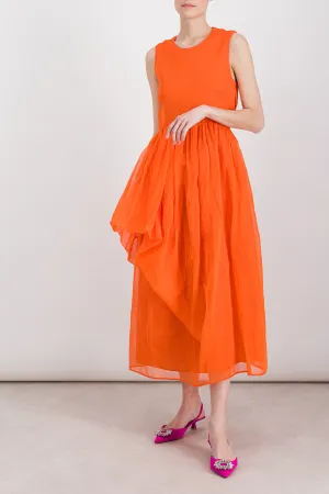 Asymmetric organdie open back midi dress