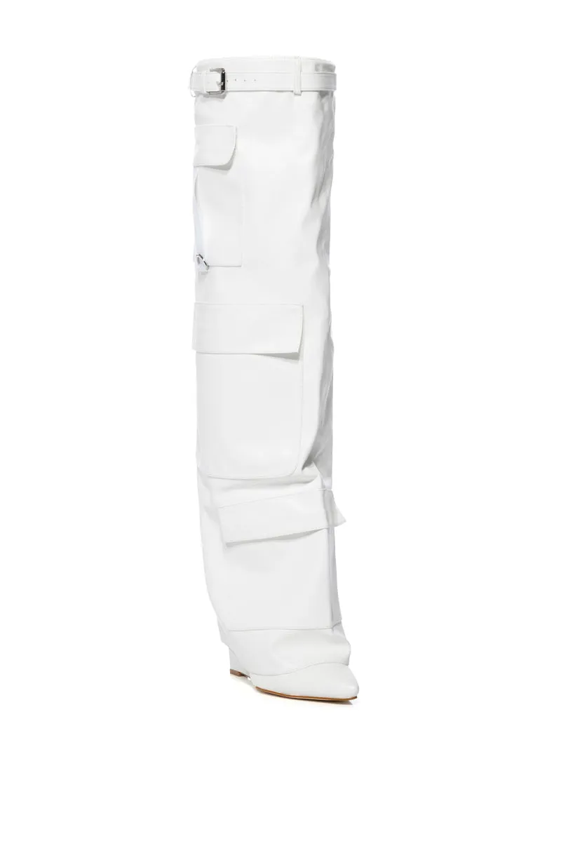 AZALEA WANG ALEXIA FOLD OVER WEDGE BOOT IN WHITE