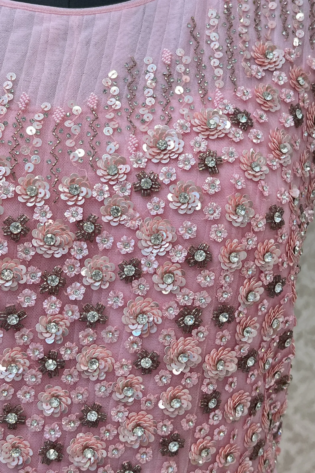 Baby Pink Sequins, Beads and Stone work Bridal and Partywear Gown