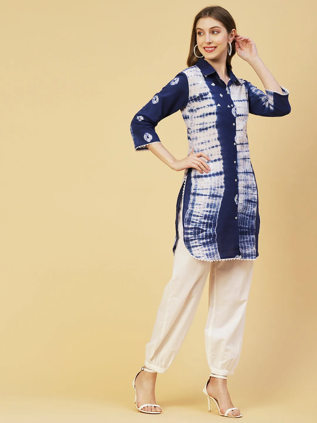 Bandhani & Tie Dye Printed Straight Kurta with Pant - Blue