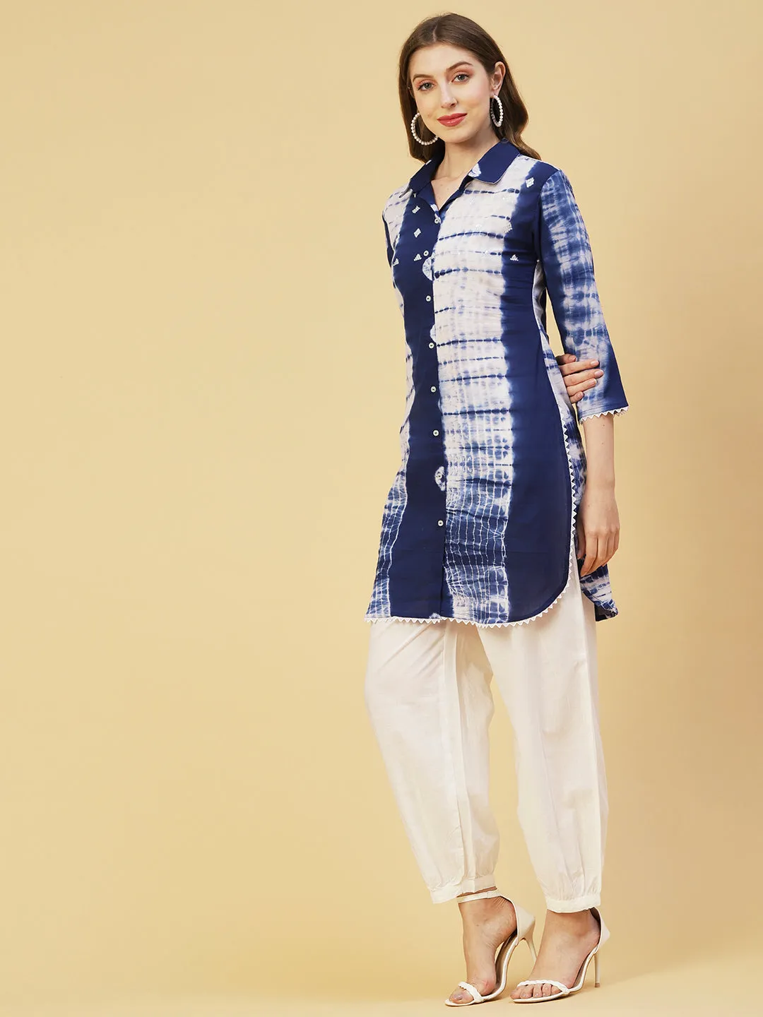 Bandhani & Tie Dye Printed Straight Kurta with Pant - Blue