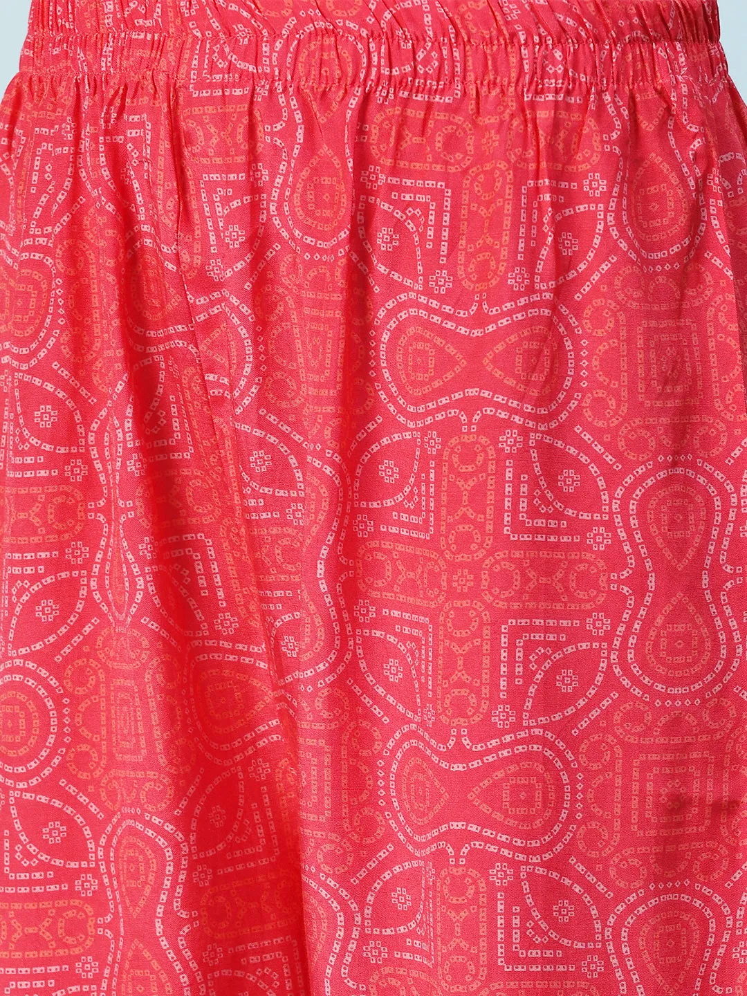 Bandhani Printed Mirror Embroidered Kurta With Pants - Red