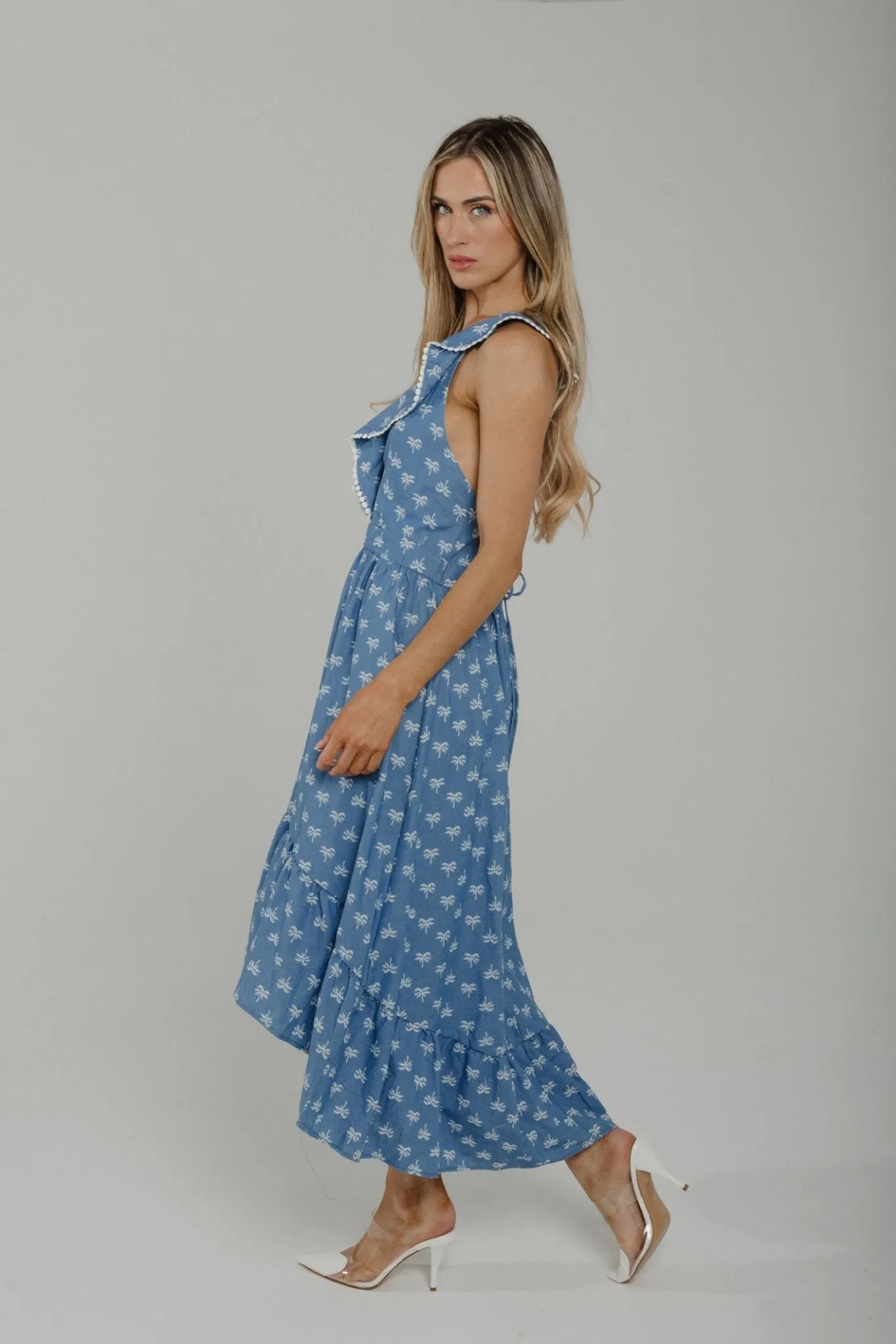 Becca Dip Hem Midi Dress In Denim