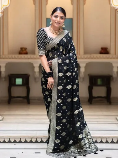 Black Banarasi Khadi Georgette Saree