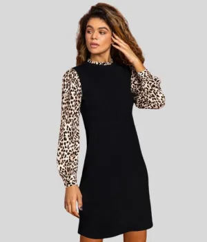 Black Leopard Sleeve Contrast Dress 18 20