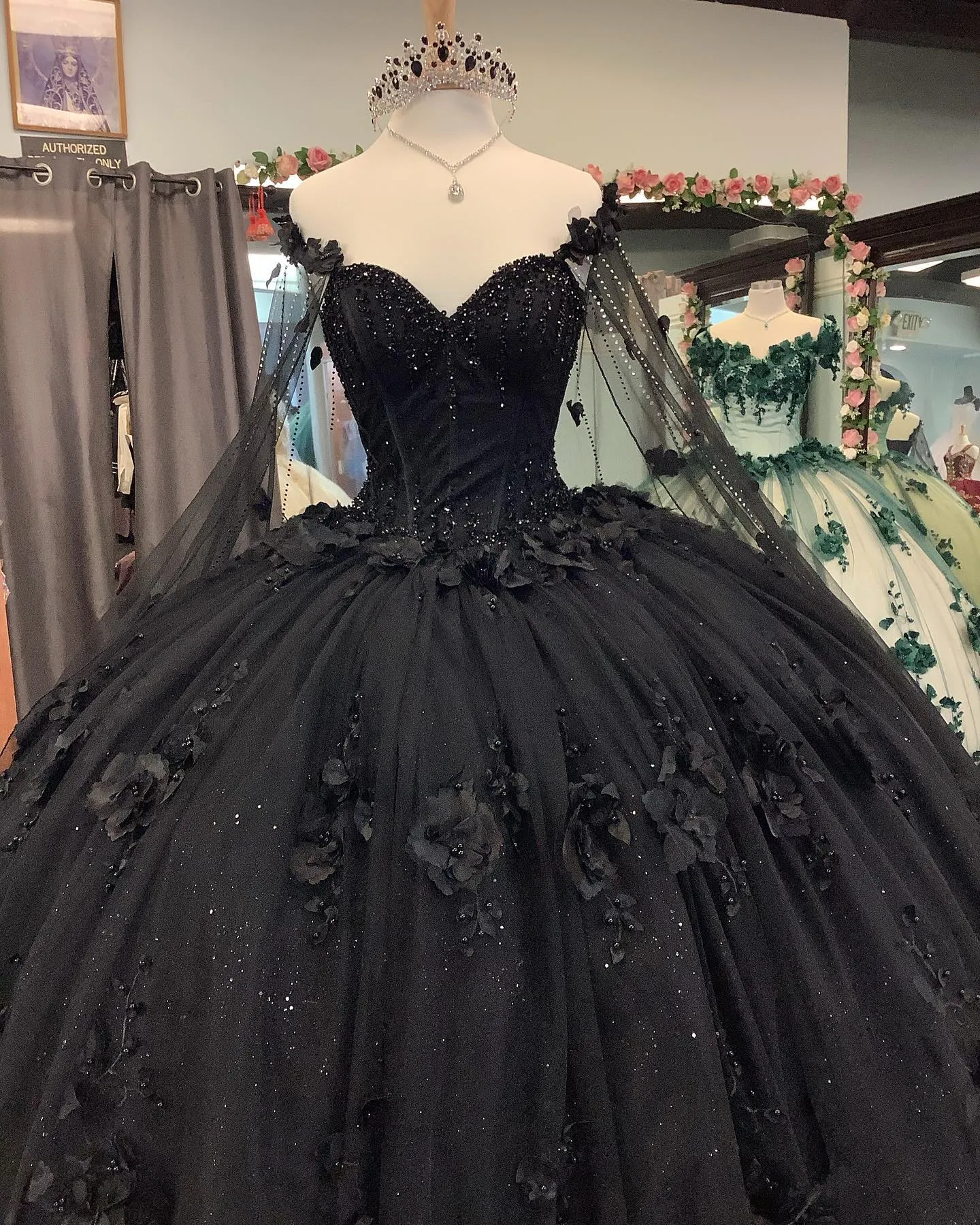 Black Quinceanera Dresses with Flowers Long Sweet 16 Dresses