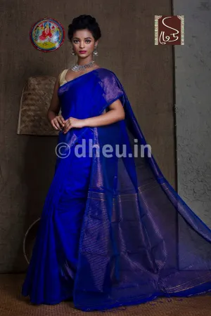 Blue  Handloom Silk Cotton Zaripar