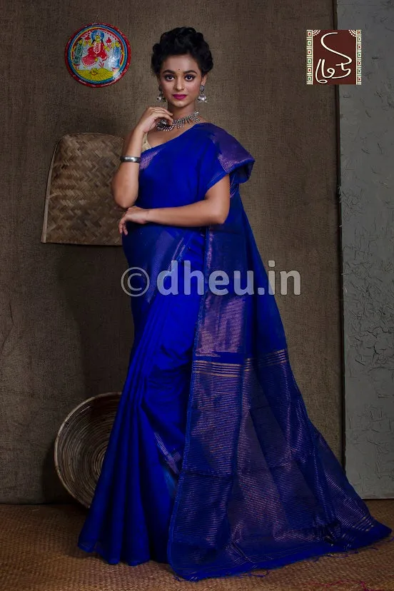 Blue  Handloom Silk Cotton Zaripar