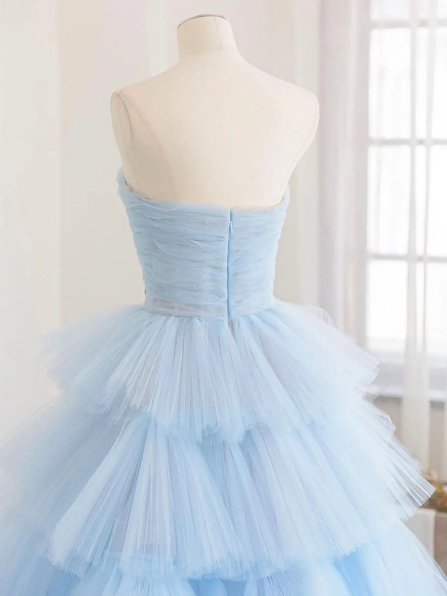 Blue Tulle Long Prom Dress Blue Tulle Ball Gown Evening Dresses