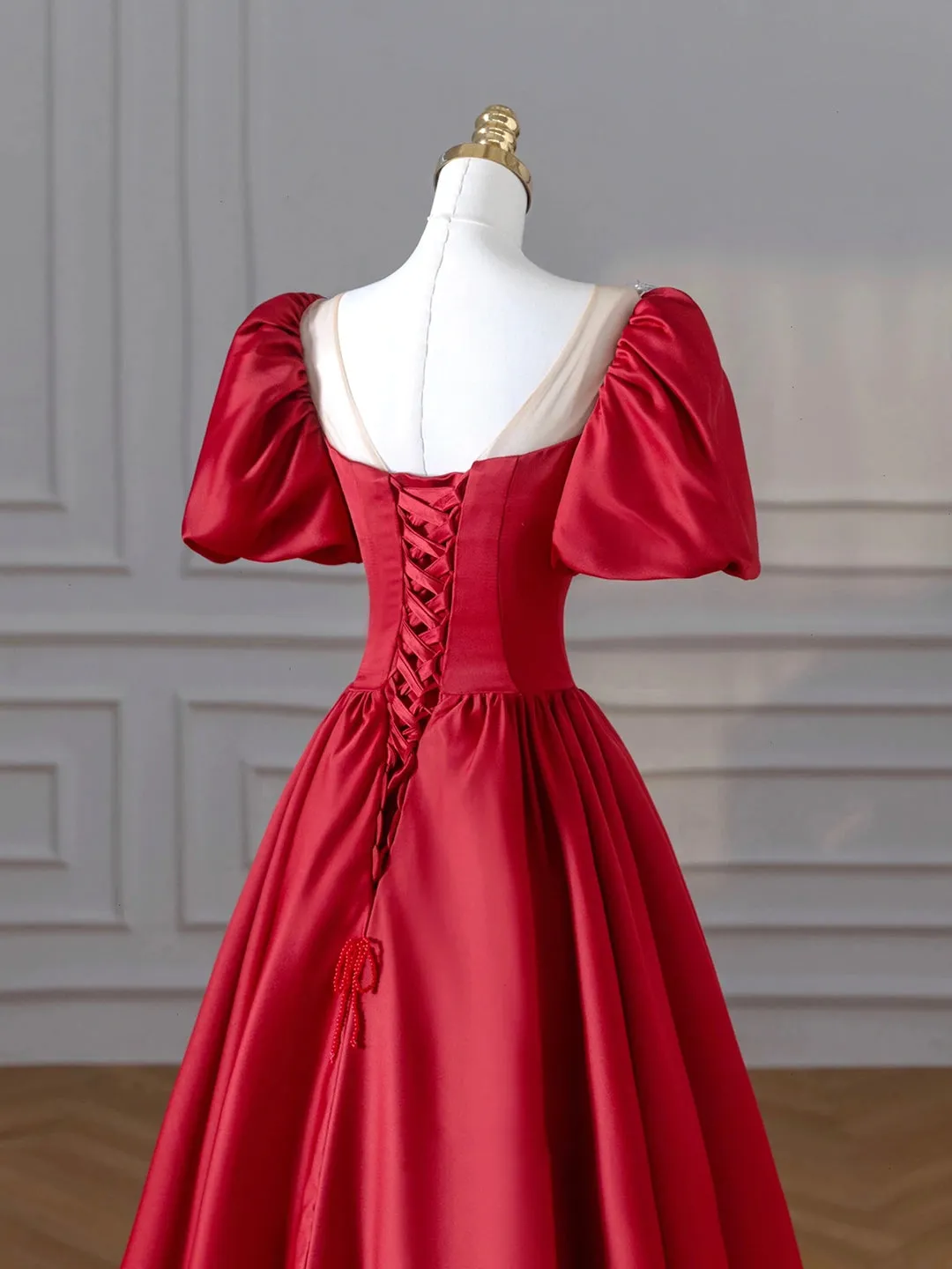 Burgundy Satin Long Prom Dresses Lovely A-Line Formal Dresses