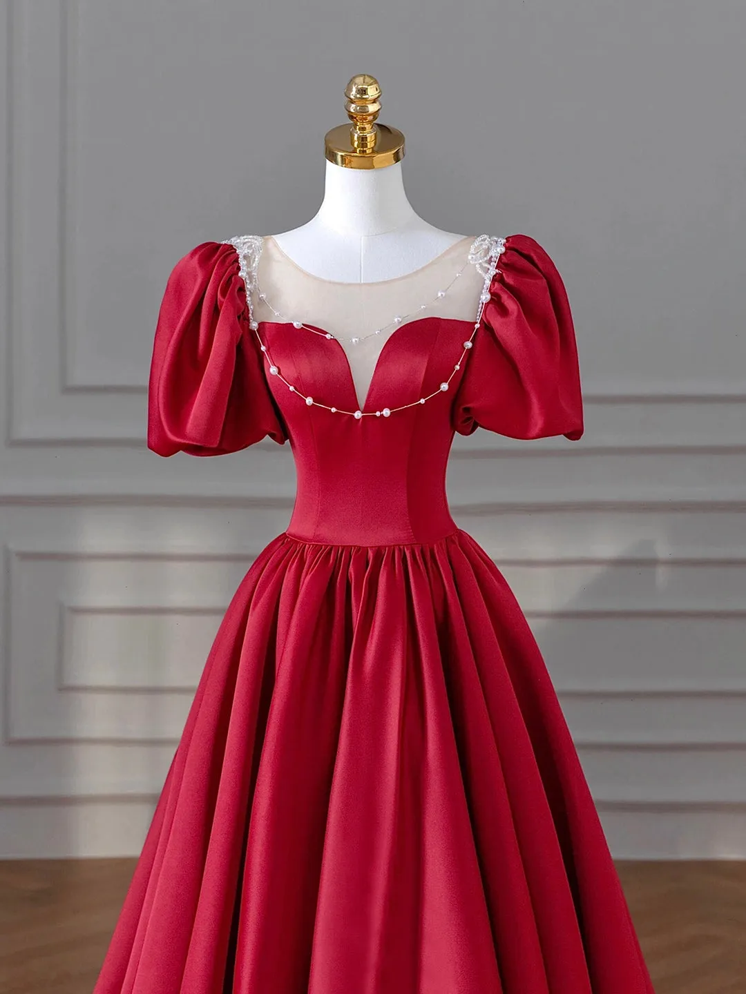 Burgundy Satin Long Prom Dresses Lovely A-Line Formal Dresses