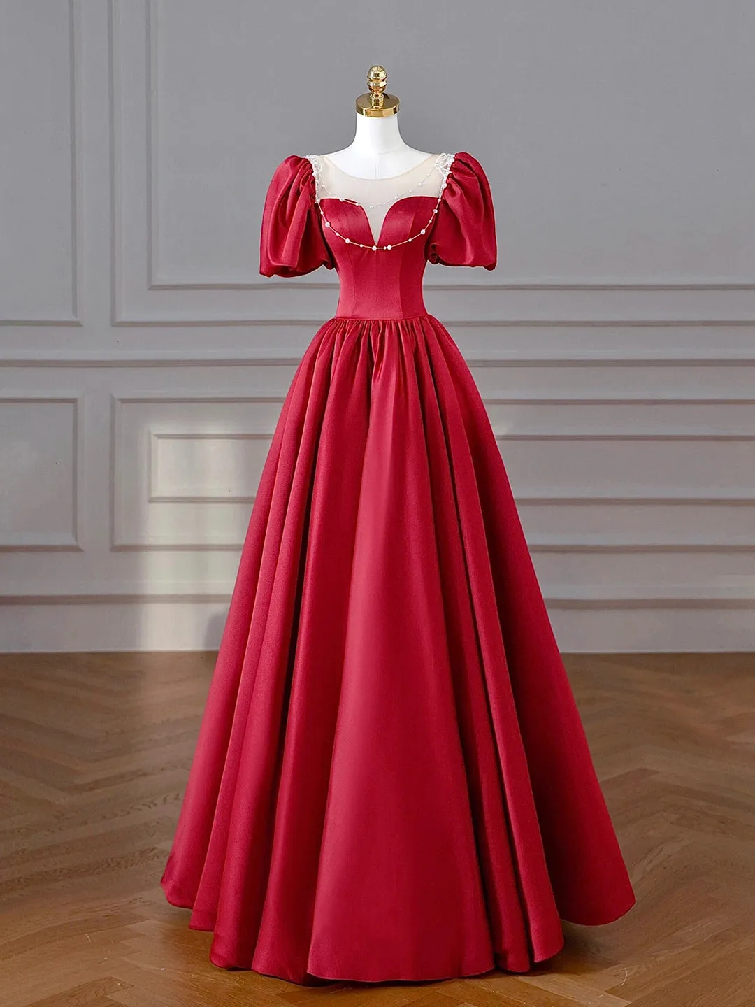 Burgundy Satin Long Prom Dresses Lovely A-Line Formal Dresses