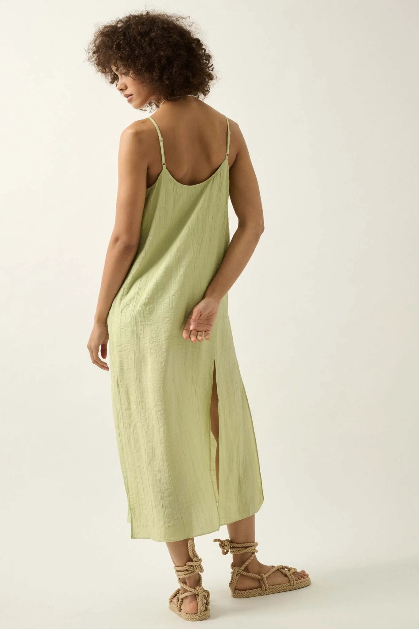 Carefree Spirit Textured Crepe Midi Slip Dress