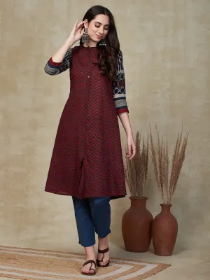 Chevron Printed A-line Kurta - Maroon