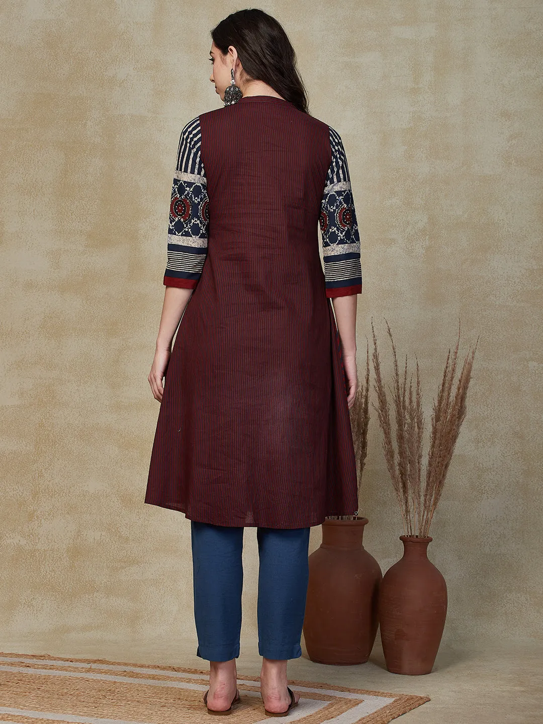 Chevron Printed A-line Kurta - Maroon