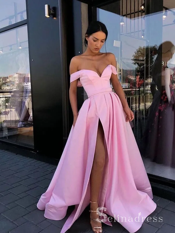 Chic A-line Off-the-shoulder Satin Long Prom Dresses Cheap Evening Dress CBD206