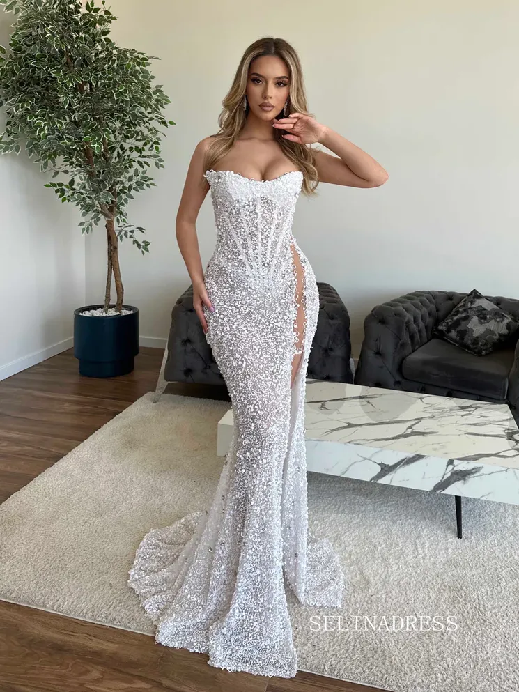 Chic Mermaid Full Beaded Long Prom Dresses Elegant Evening Dress sew0332