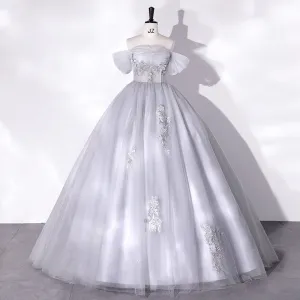 Chic Off-the-shoulder Ball Gown Gray Elegant Princess Dress Cheap Evening Dress #LOP283