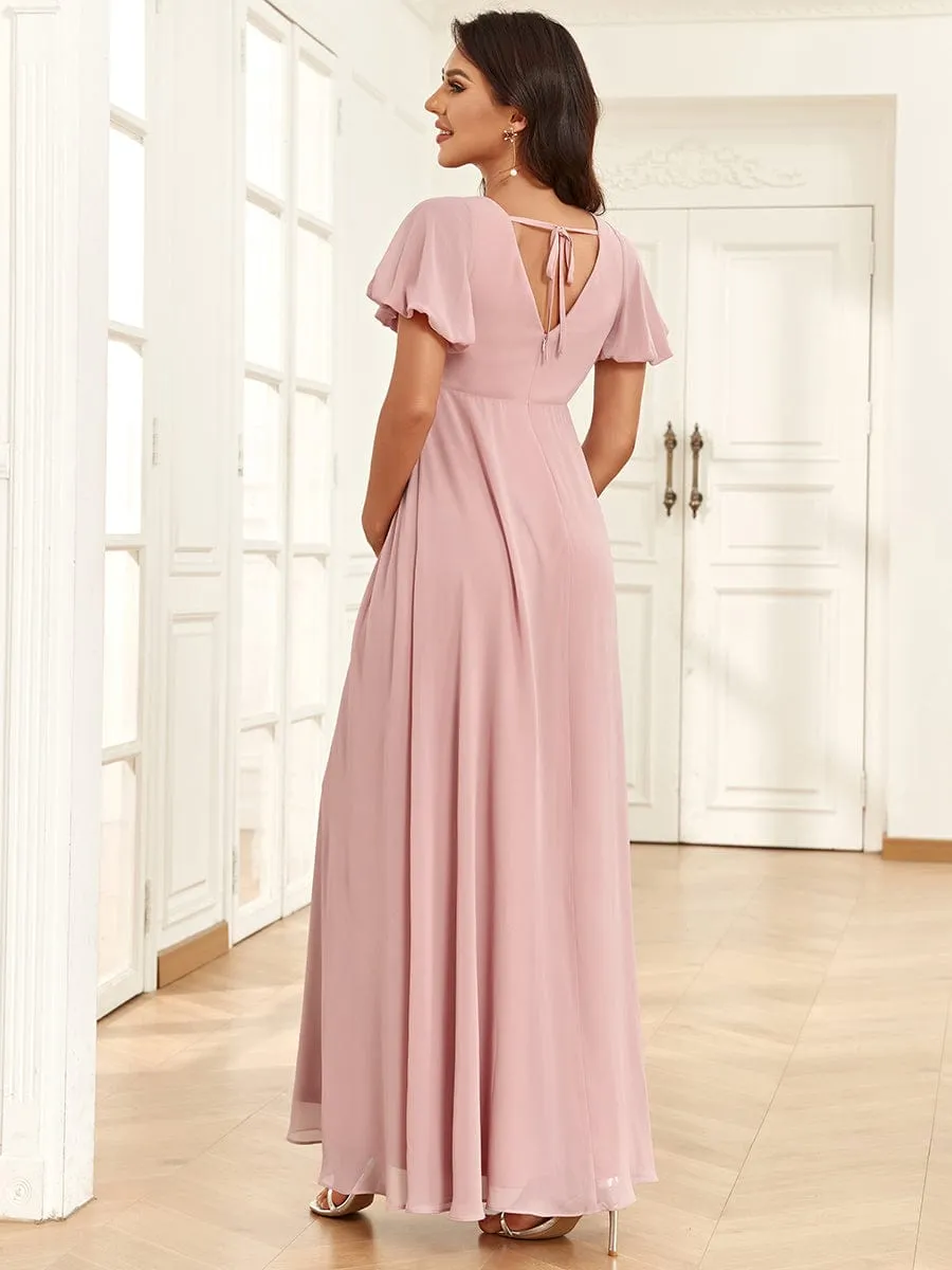 Chiffon Pleated V-Neck Tie-Back A-Line Maternity Dress