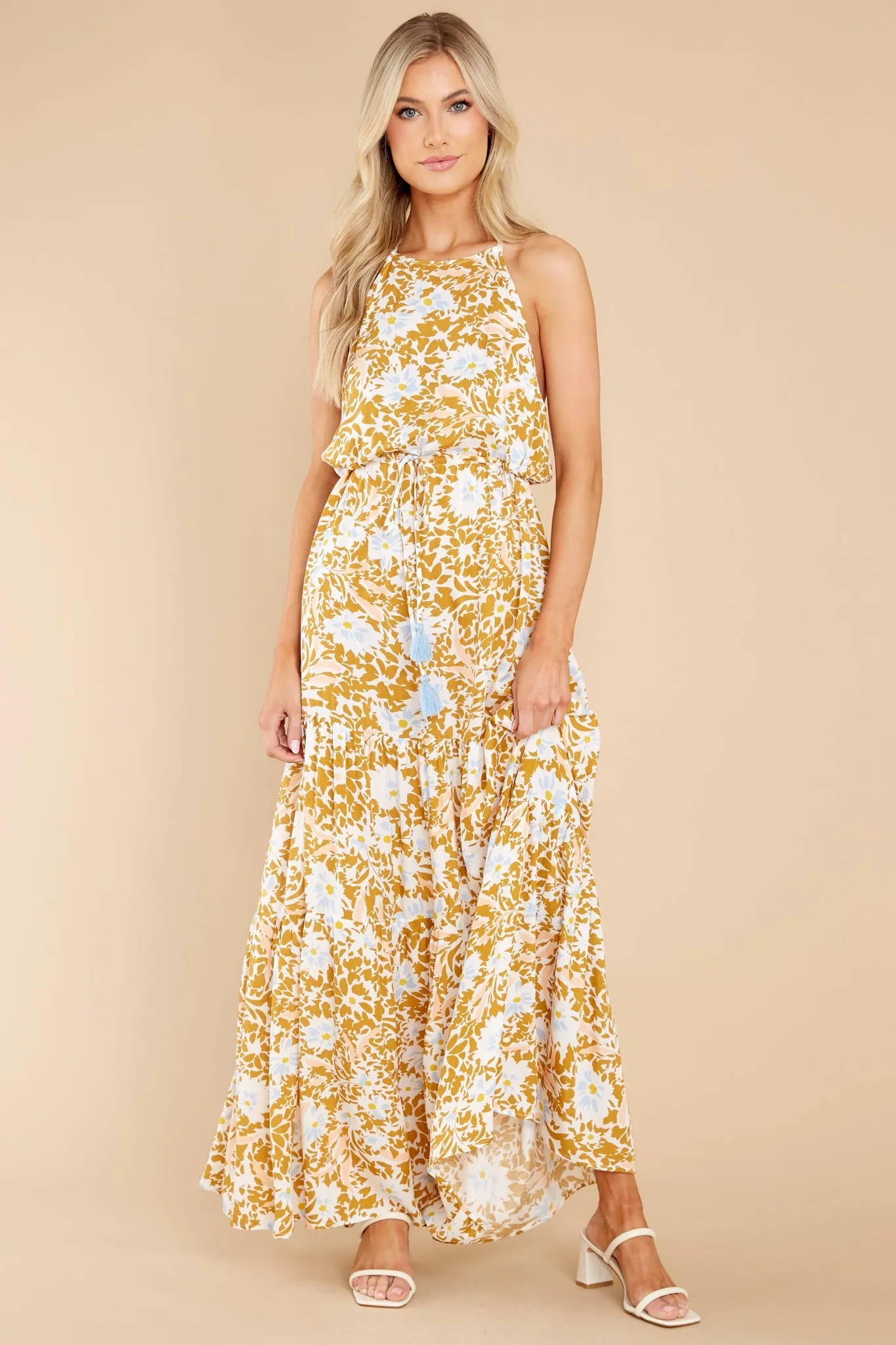 Dare To Believe Goldenrod Floral Print Maxi Dress