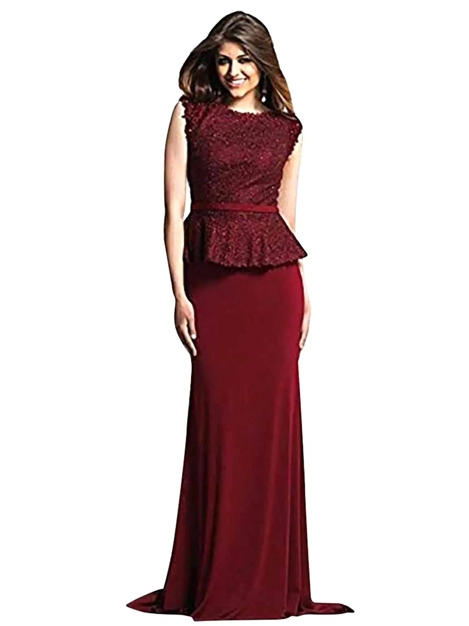 Dave and Johnny Refined Lace Peplum Evening Dress