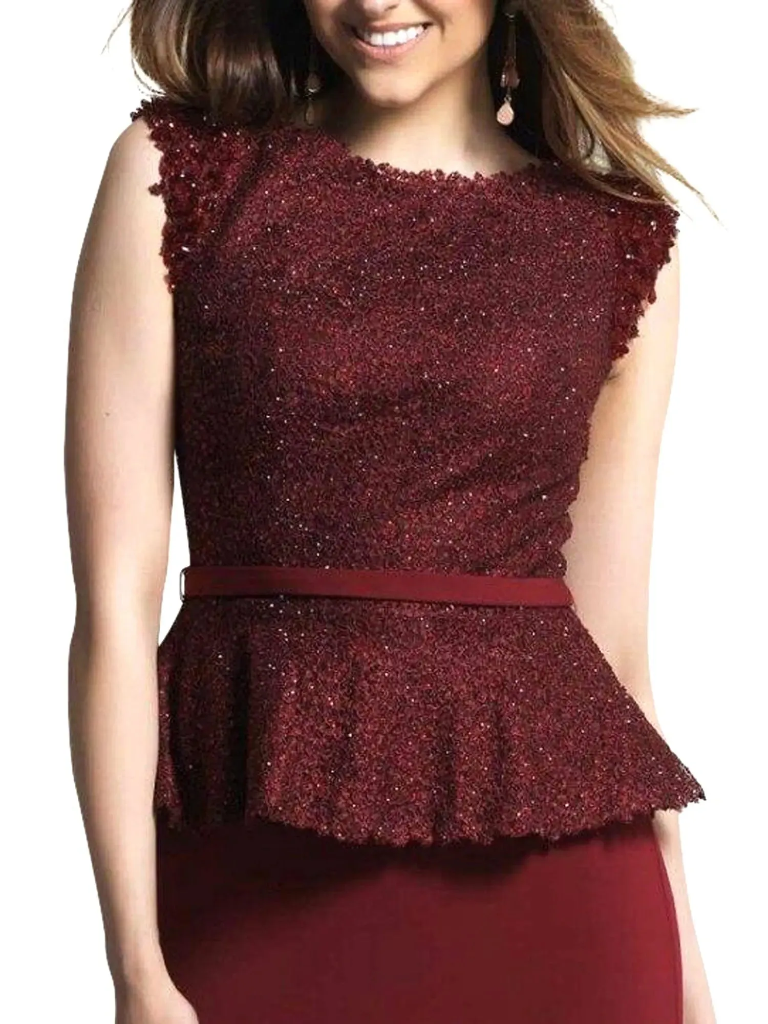 Dave and Johnny Refined Lace Peplum Evening Dress