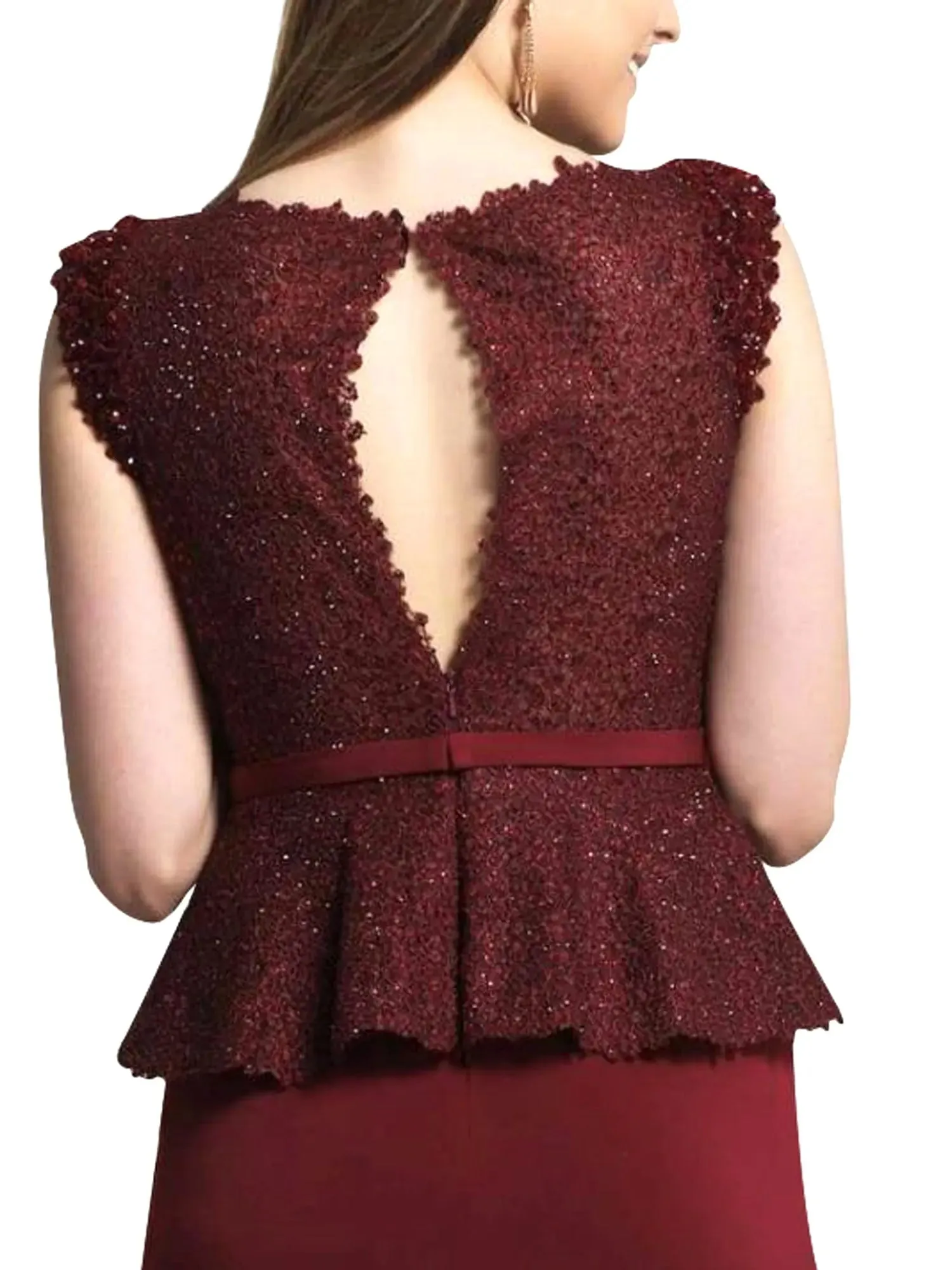 Dave and Johnny Refined Lace Peplum Evening Dress