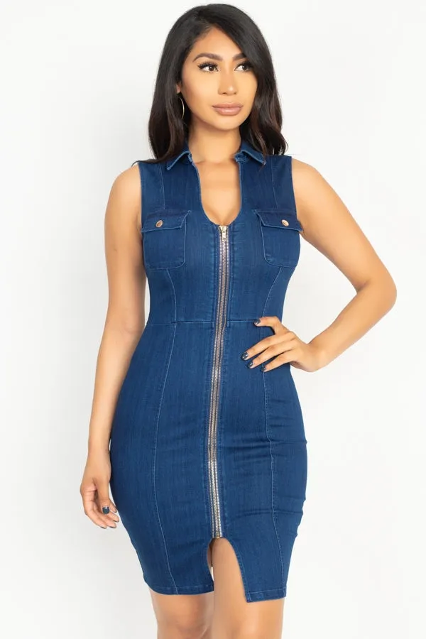 Denim Button Front Mini Dress