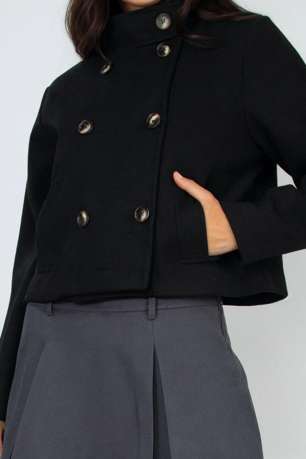 Double-Breasted Solid Crop Coat - Final Sale