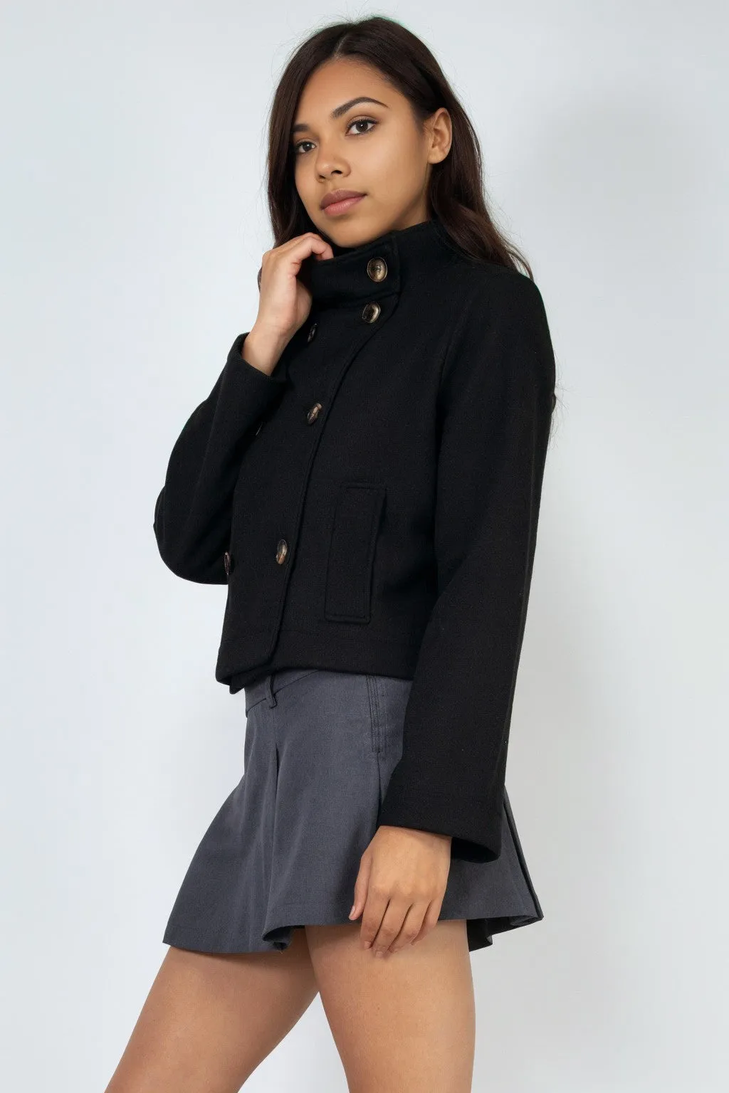 Double-Breasted Solid Crop Coat - Final Sale