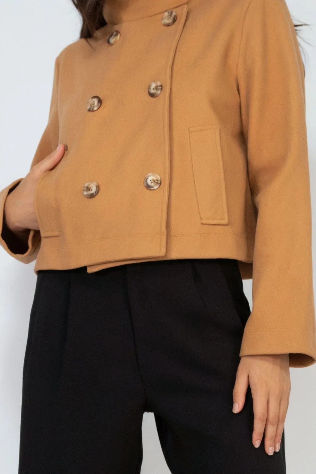 Double-Breasted Solid Crop Coat - Final Sale