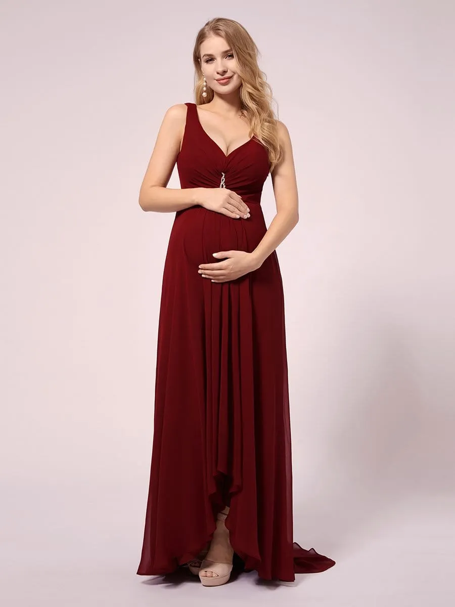 Double V-neck Asymmetrical Simple Maternity Dress