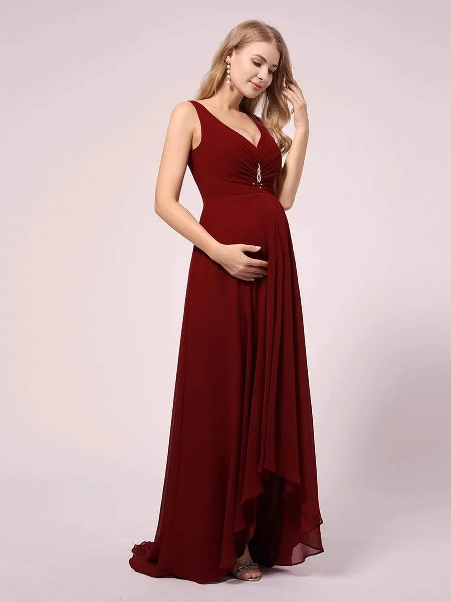 Double V-neck Asymmetrical Simple Maternity Dress