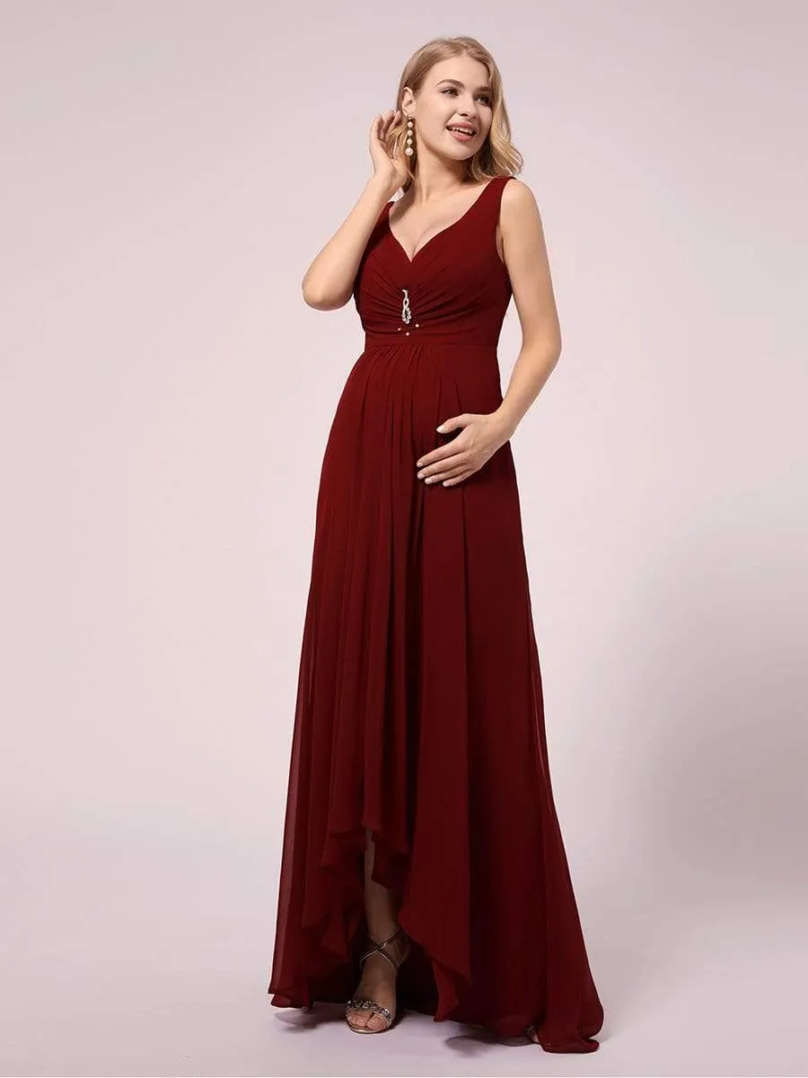 Double V-neck Asymmetrical Simple Maternity Dress