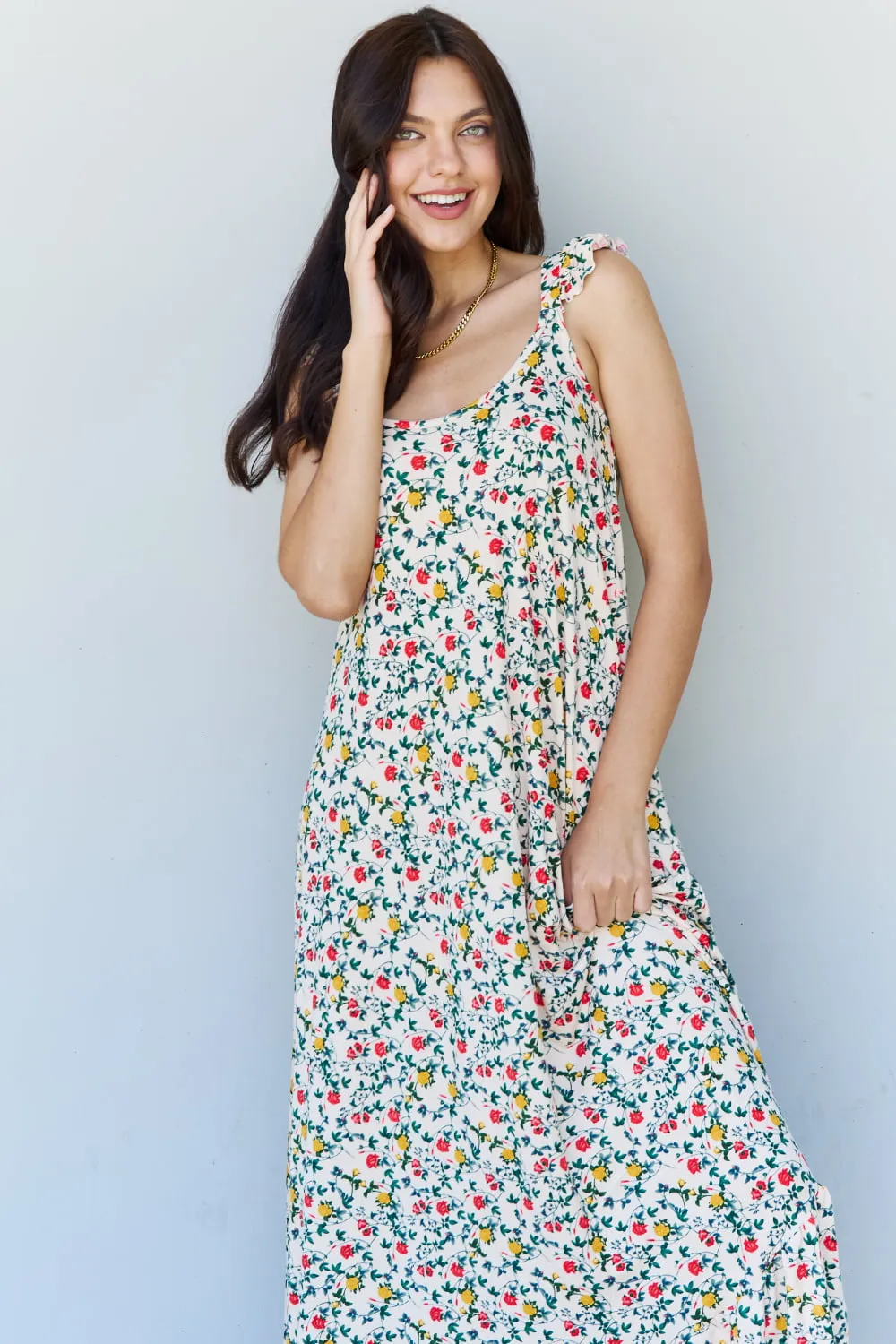 Doublju Ruffle Floral Maxi Dress in Natural Rose