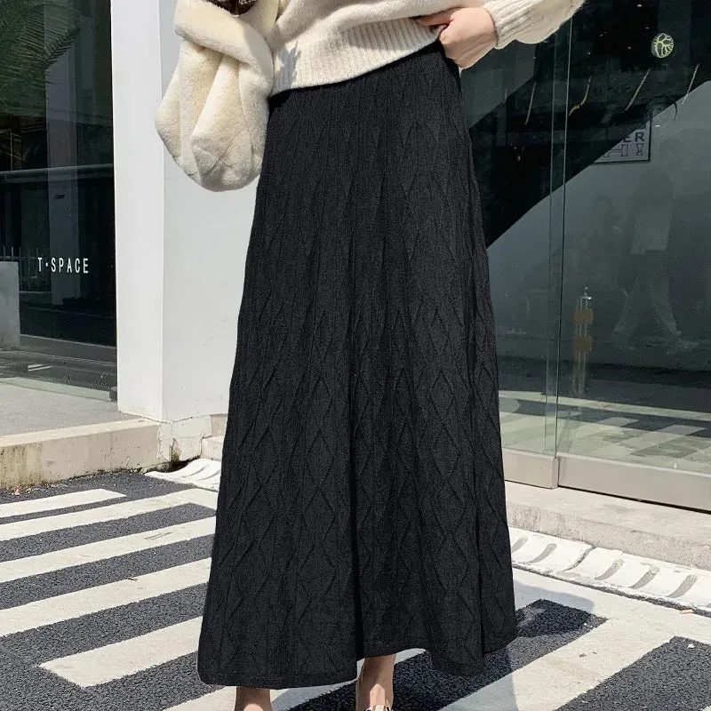 Drooping Elegant A-line High Waist Slim Woolen Chic Comfortable Trendy Long Skirt