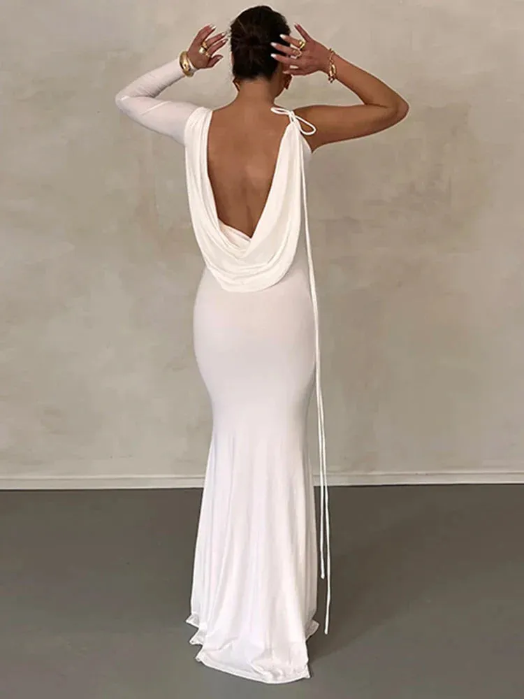 Elegant Lace Up One Shoulder Maxi Dress for Women - Summer 2024